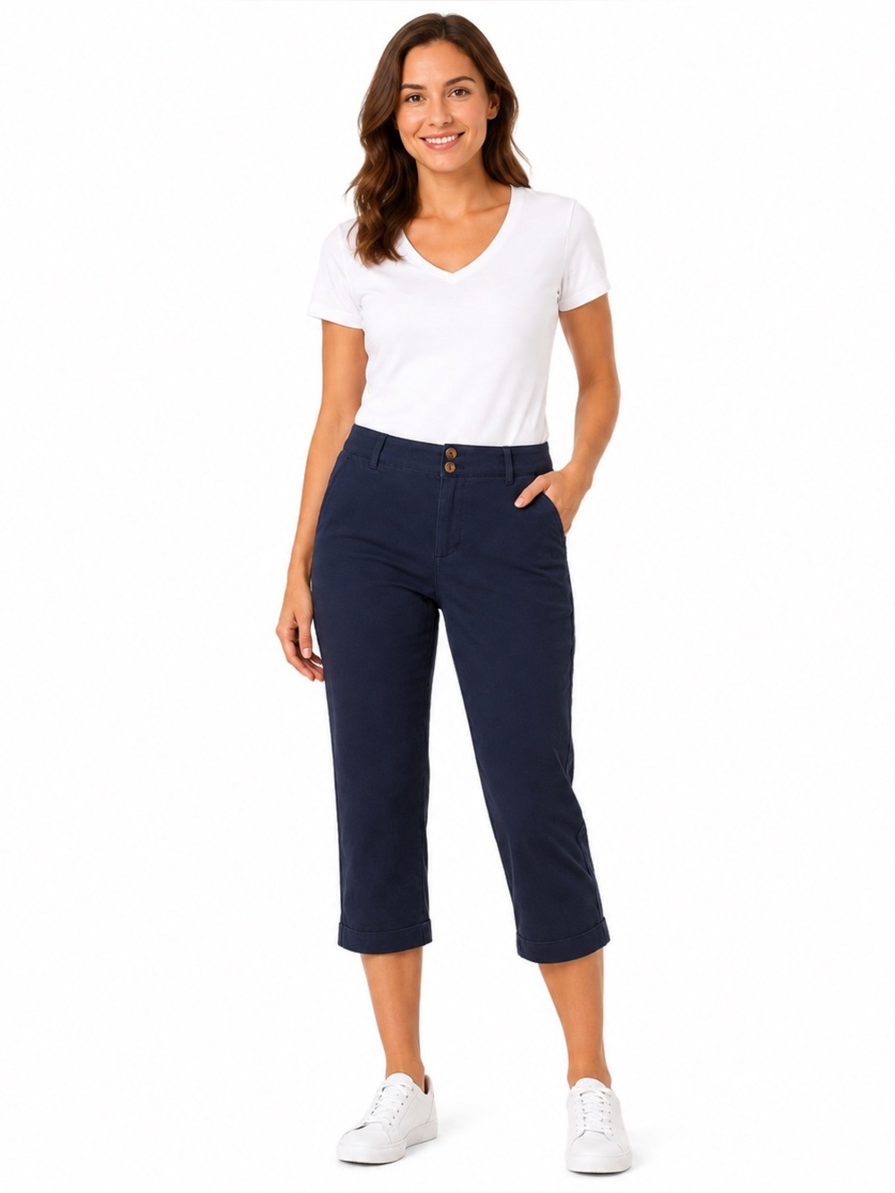 Charter Club Navy Blue Cotton Stretch Capri Pants Pockets Size 8